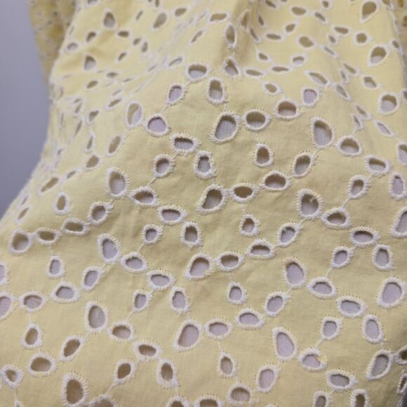 Vintage Betsey Johnson Dress Yellow Eyelet Embroidered Collared A-Line Size 8 - Picture 14 of 15